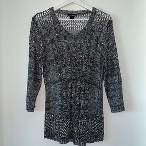 Lauren Michelle Silver Metallic Knit Sweater L